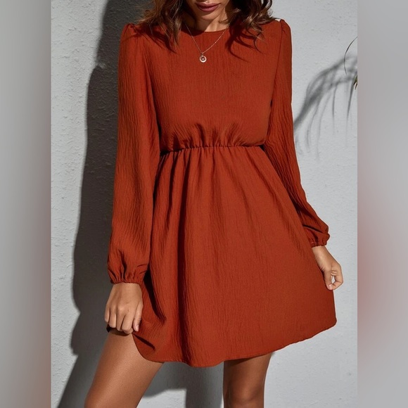 SHEIN solid keyhole back dress - Burnt Orange - Picture 5 of 6